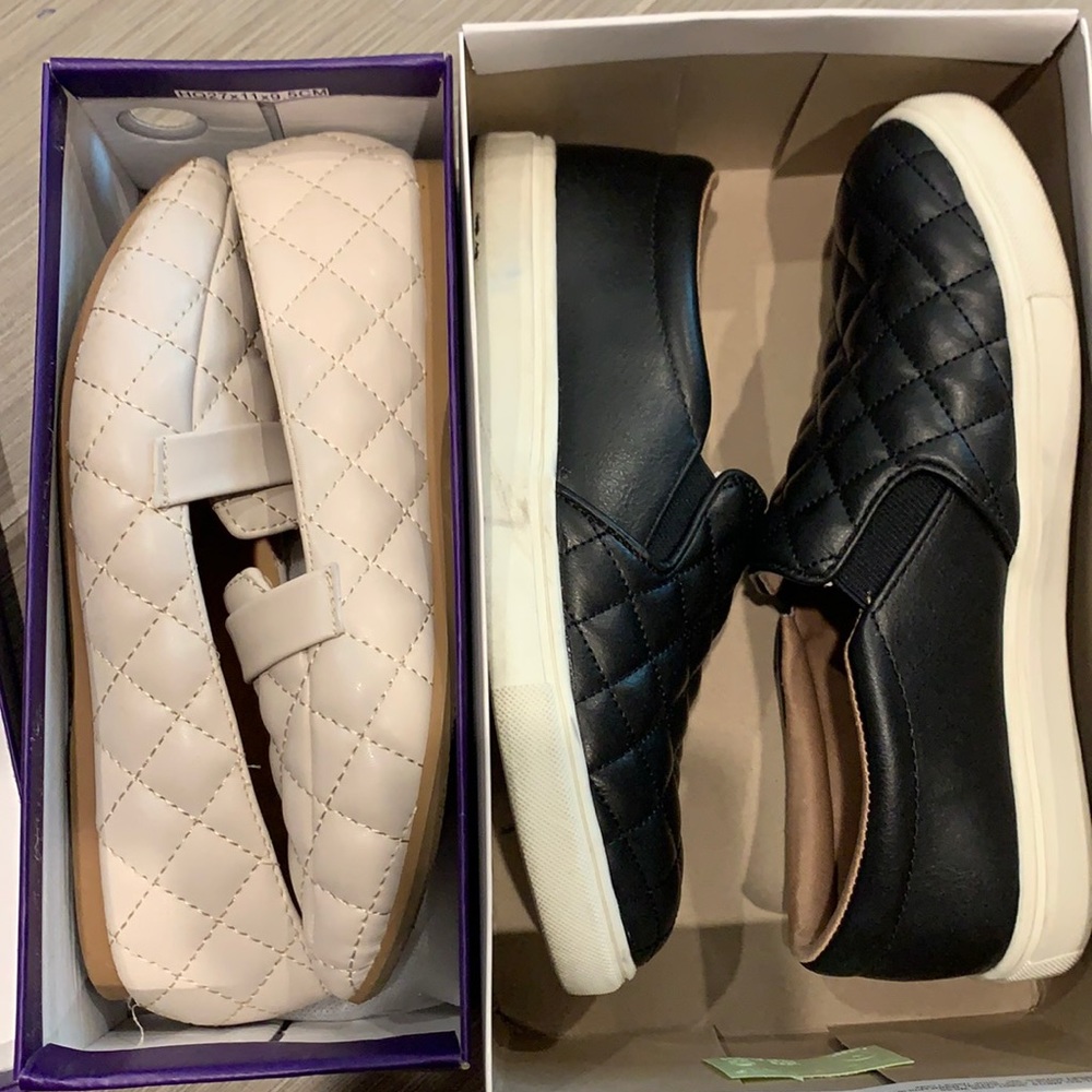2 slide on shoes/ sneakers. Nude/black